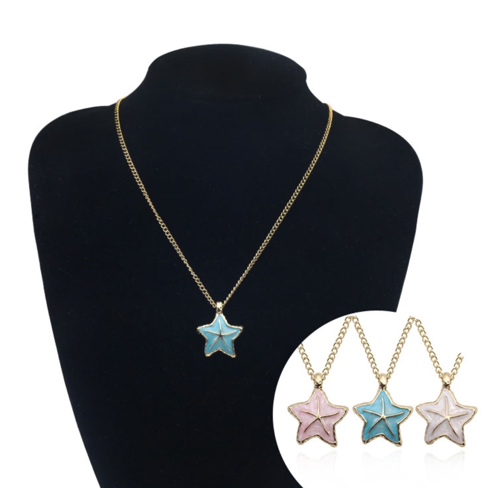 Blue Starfish Boho Tropical Gold Dainty Necklace - Picture 2 of 8
